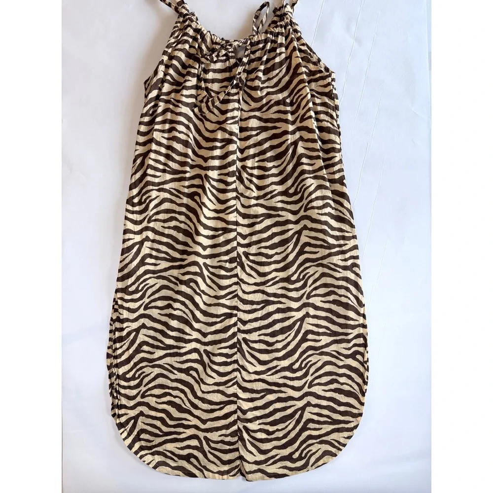 J.Crew Zebra Print Beach Cover-Up Dress Women‎ Size Medium Tan Black BK554